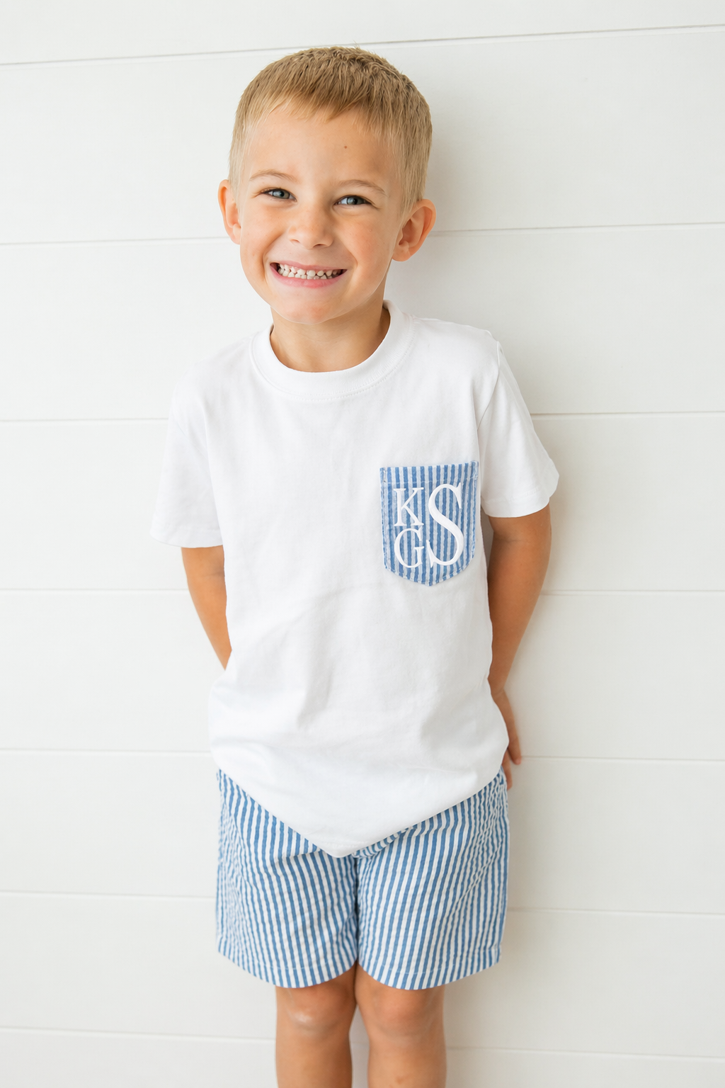 Classic Boys Monogrammed Seersucker Set