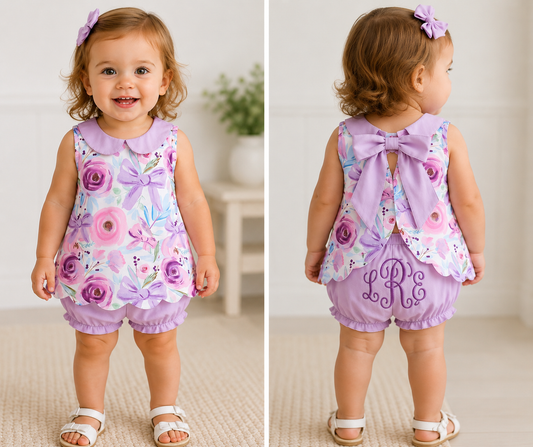 Purple Floral Print Bloomer Set