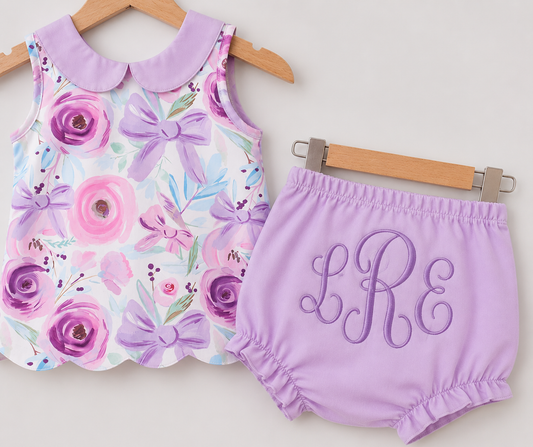 Purple Floral Print Bloomer Set